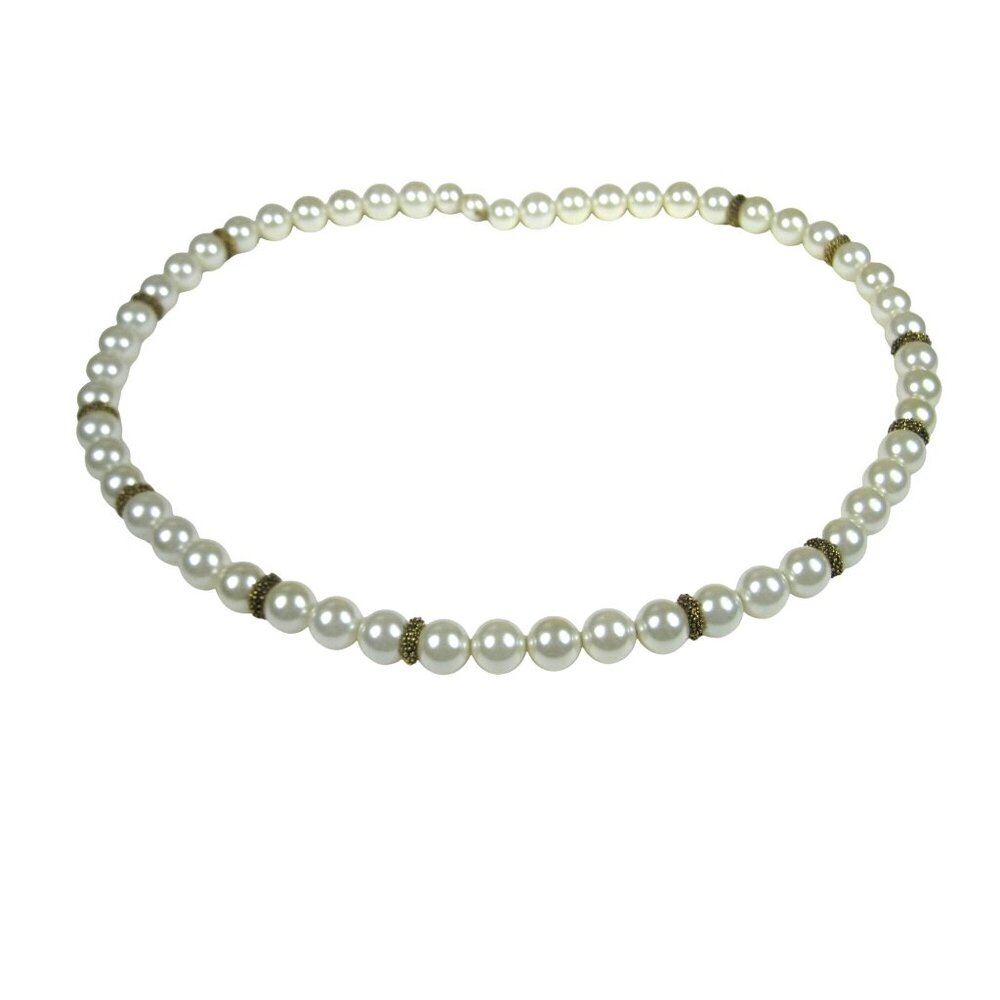 Simulated Plastic Pearl Necklace Gold Tone Beaded Hidden Clasp Beads